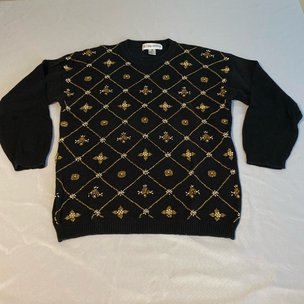 Vintage Black & Gold Embellished Oversized Sweater